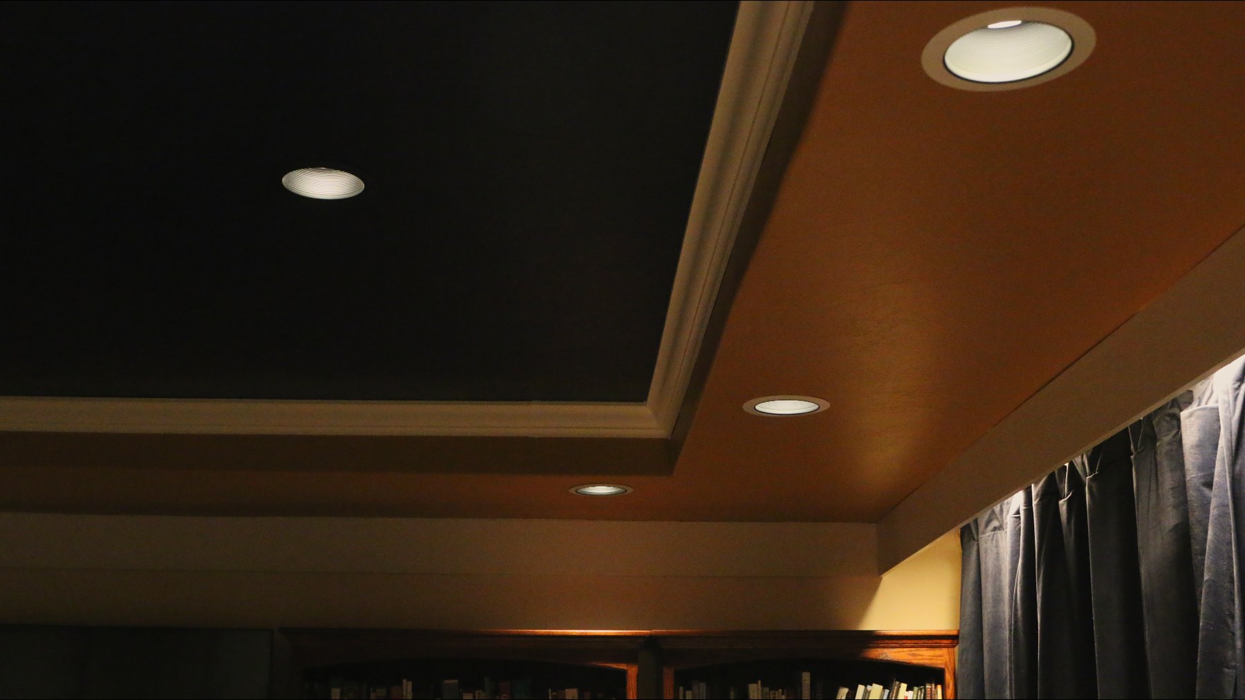In-ceiling lighting detail in the finished media room